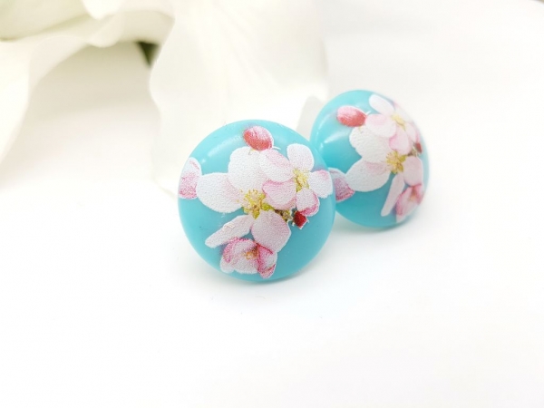 Große türkis Ohrstecker Kirschblüte